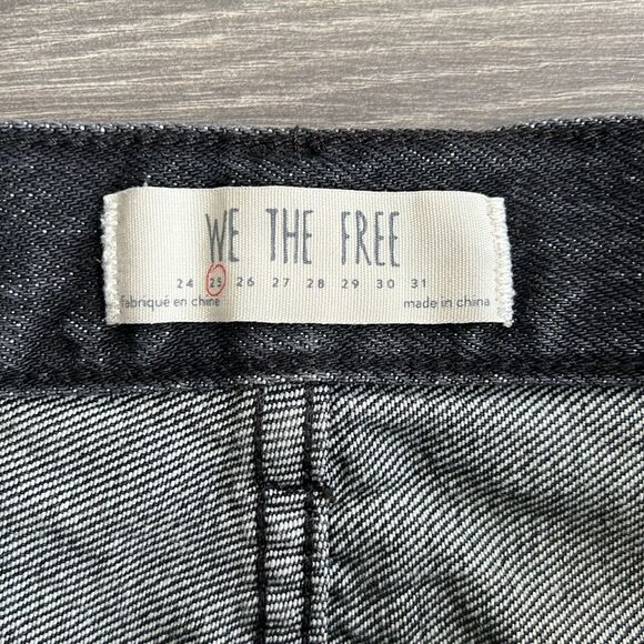 FREE PEOPLE Destroyed Denim Mini Skirt Size 25 Dark Gray Distressed Grunge Boho - Picture 2 of 12